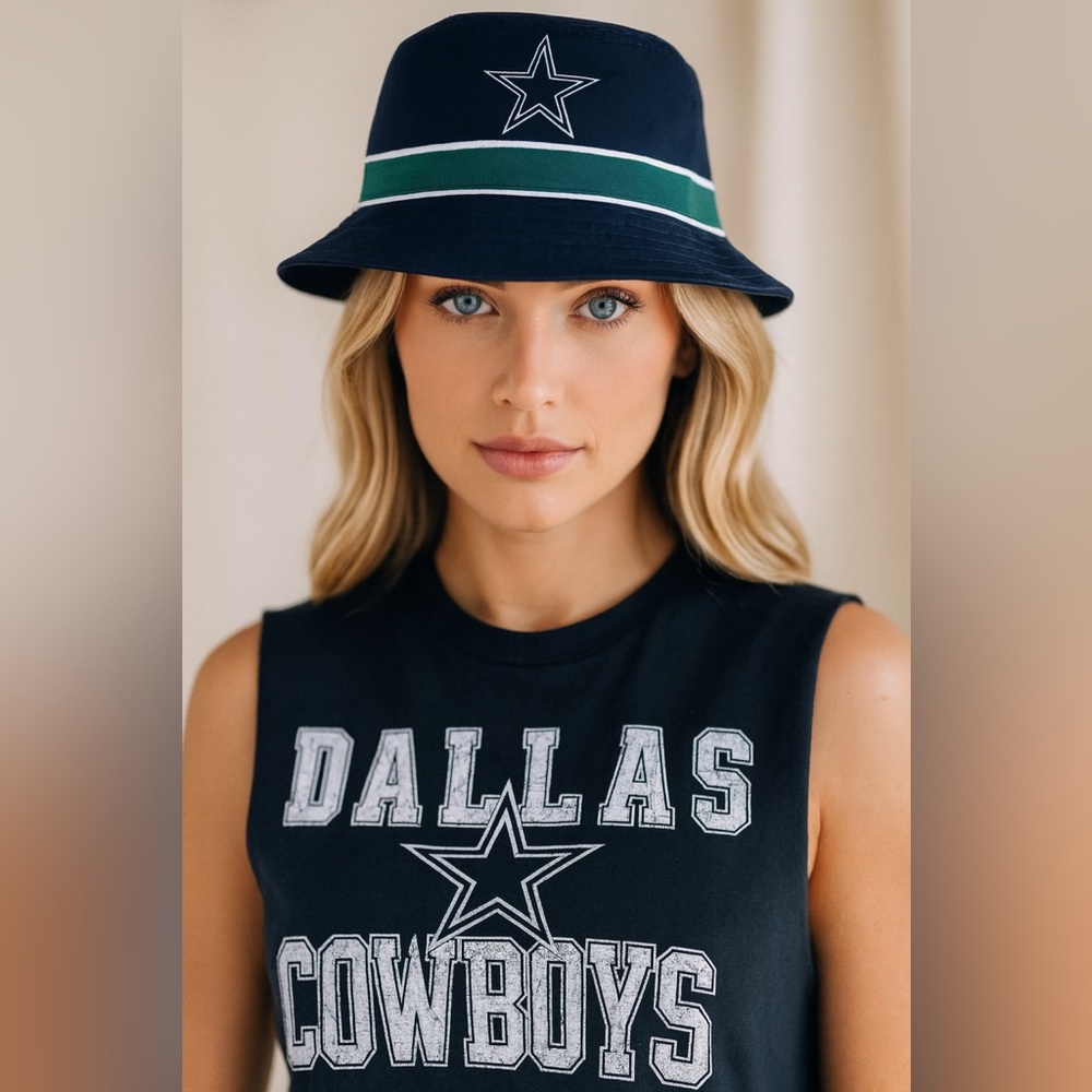 Dallas Cowboys T-Shirt & Bucket Camo Hat Set Unisex NFL Apparel Navy Football